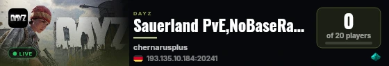 Sauerland PvE,NoBaseRaid,SlowZombie,KIBandits,PVP-Zones live status badge