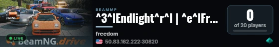 ^3^lEndlight^r^l | ^e^lFreedom Factory^r^l | ^6^lDrag Racing^r^l | ^eLots of Mods^r^l | IN DEVELOPMENT live status badge