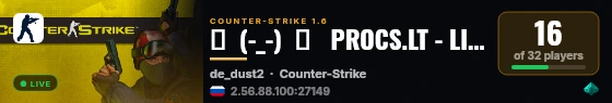 凸  (-_-)  凸   PROCS.LT - LIETUVA [ |͇̿G͇̿U̿N̿G̿A̿M̿E| ] live status badge