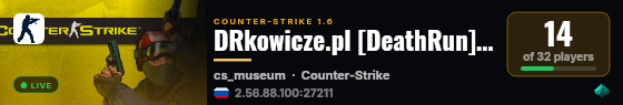 DRkowicze.pl [DeathRun][KLASY][KLANY][SKINY][BONUS EXP]@pukawka.pl live status badge