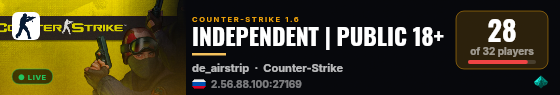 INDEPENDENT | PUBLIC 18+ live status badge