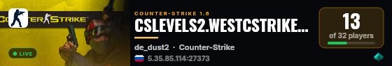 CSLEVELS2.WESTCSTRIKE.RO[UWC3X LvL50] live status badge