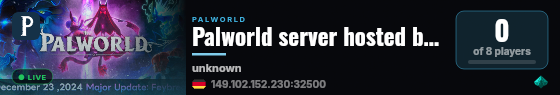 Palworld server hosted by Wabba and Kdog live status badge