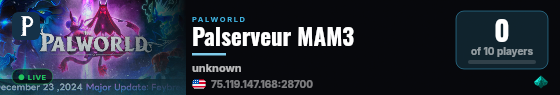 Palserveur MAM3 live status badge