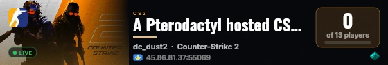 A Pterodactyl hosted CS2 Server live status badge