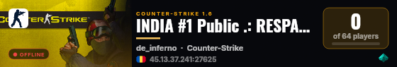 INDIA #1 Public .: RESPAWN CS 1.6 SERVER :. +18 live status badge