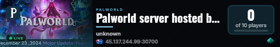 Palworld server hosted by G-Portal live status badge