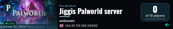 Jiggis Palworld server live status badge