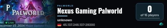 Nexus Gaming Palworld live status badge