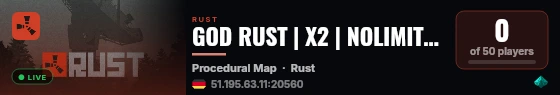 GOD RUST | X2 | NOLIMITE | CLANS | DUEL | KIT live status badge