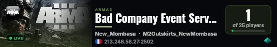 Bad Company Event Server - www.BadCompanyPMC.com live status badge