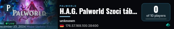 H.A.G. Palworld Szoci tábora live status badge