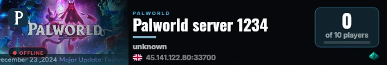 Palworld server 1234 live status badge