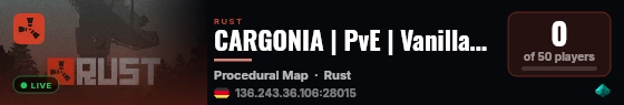 CARGONIA | PvE | Vanilla+ | Monuments | Convoy | Quests live status badge