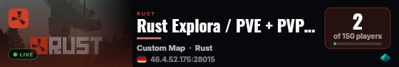 Rust Explora / PVE + PVP zones / Raidable Bases / Convoy / Sput live status badge