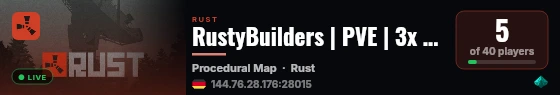 RustyBuilders | PVE | 3x | Unique Dungeons | Raidable Bases | K live status badge