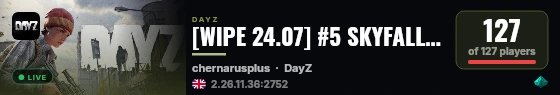 [WIPE 24.07] #5 SKYFALL - CASUAL+ | LOOT+ | CARS+ | HIGH FPS+ live status badge