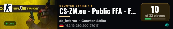 CS-ZM.eu - Public FFA - FREE VIP - discord.gg/cs-zm live status badge