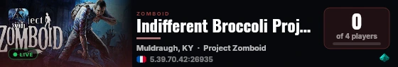 Indifferent Broccoli Project Zomboid Server live status badge