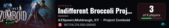 Indifferent Broccoli Project Zomboid Server live status badge
