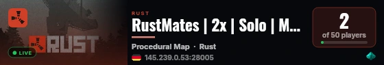 RustMates | 2x | Solo | Monthly | Events | Kits | JUST WIPED live status badge