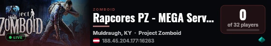Rapcores PZ - MEGA Server live status badge