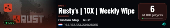 Rusty's | 10X | Weekly Wipe live status badge