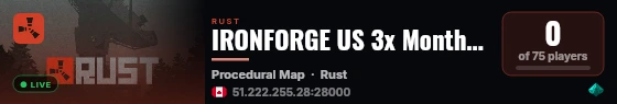 IRONFORGE US 3x Monthly Max 5 50% Upkeep live status badge