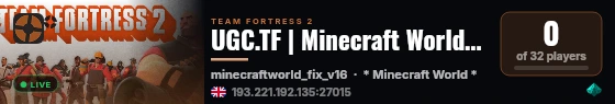 UGC.TF | Minecraft World | EU live status badge