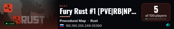 Fury Rust #1 [PVE|RB|NPC|EVENTS|BUILD|CHILL] live status badge
