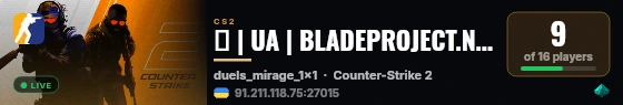 💫 | UA | BLADEPROJECT.NET | DUELS | #1 | CS2 | SKINS, KNIFES live status badge