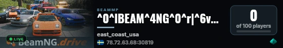 ^0^lBEAM^4NG^0^r|^6vMaxSR^0|^e^n^lv0.39 YAY^0^r|^6Open 24/7^0|^eRacing playground^0|^a^n^lNo mods vanilla game^0^r|^a^n^lServer 3^0^r|^6 https://discord.gg/Hew7Z6Wj9G live status badge