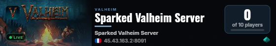 Sparked Valheim Server live status badge