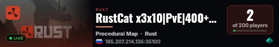 RustCat x3x10|PvE|400+RB|Quests|NoRaid|NoKill live status badge