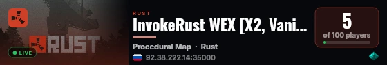 InvokeRust WEX [X2, Vanilla, No Limit] live status badge