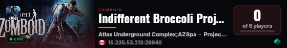 Indifferent Broccoli Project Zomboid Server live status badge