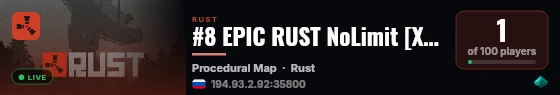 #8 EPIC RUST NoLimit [X2|TP|KITS|RPG|PVP] 14.09 Wipe live status badge
