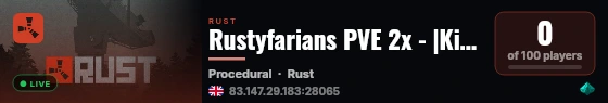 Rustyfarians PVE 2x - |Kits|TP|Custom Plugins|Purge live status badge