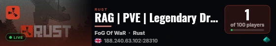 RAG | PVE | Legendary Drops | Custom Weapons | Skills | Events+ live status badge