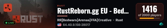 RustReborn.gg EU - Bedwars | AimTrain | Creative | Arena | FFA live status badge