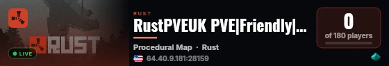 RustPVEUK PVE|Friendly|Zombies|LowUpkeep live status badge