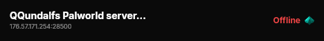 QQundalfs Palworld server hosted by G-Portal live status badge