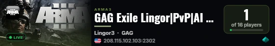 GAG Exile Lingor|PvP|AI Missions|Jets/Tanks|Zombies|Roaming AI| live status badge