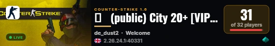 亗   (public) City 20+ [VIP FREE]   亗 live status badge