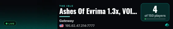 Ashes Of Evrima 1.3x, VOIP, Events, Daily Rewards live status badge