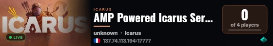 AMP Powered Icarus Server - Mirchi Server live status badge