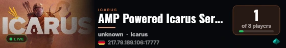 AMP Powered Icarus Server live status badge