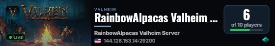 RainbowAlpacas Valheim Server live status badge