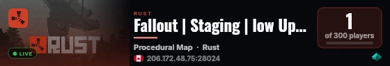 Fallout | Staging | low Upkeep Cost live status badge