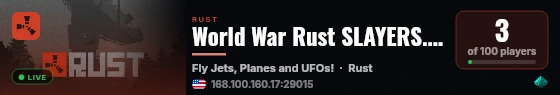 World War Rust SLAYERS.GG 1000x PVP NOBPS|SKIN|KITS|TP|ZOMBIES live status badge
